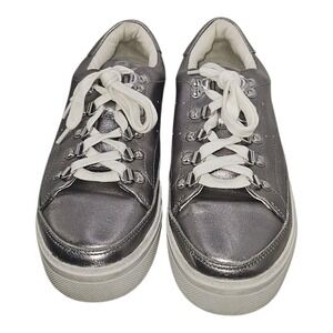 All Saints Quinn Low Top Silver Leather Platform Sneakers Women's US Sz 9 EU 39‎